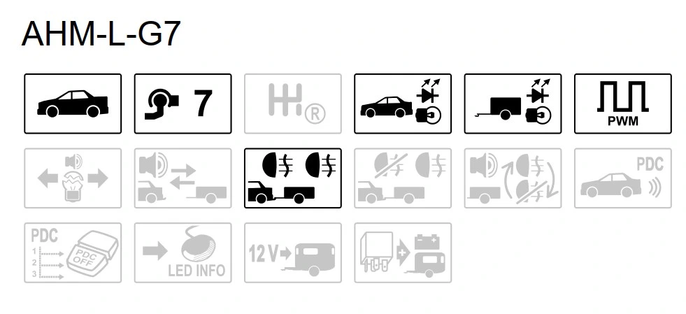 Uniwersalna wiązka haka 7-pin z modułem cyfrowym Auto-Hak AHM-L-G7 funkcje