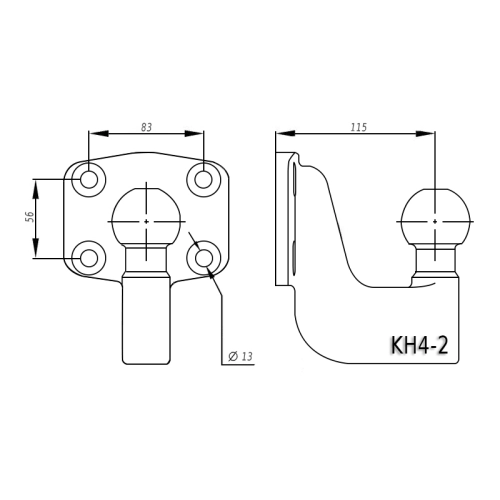 Uniwersalna obniżana odkuwka holownicza do haka na 4 śruby firmy Autohak kod KH4-2