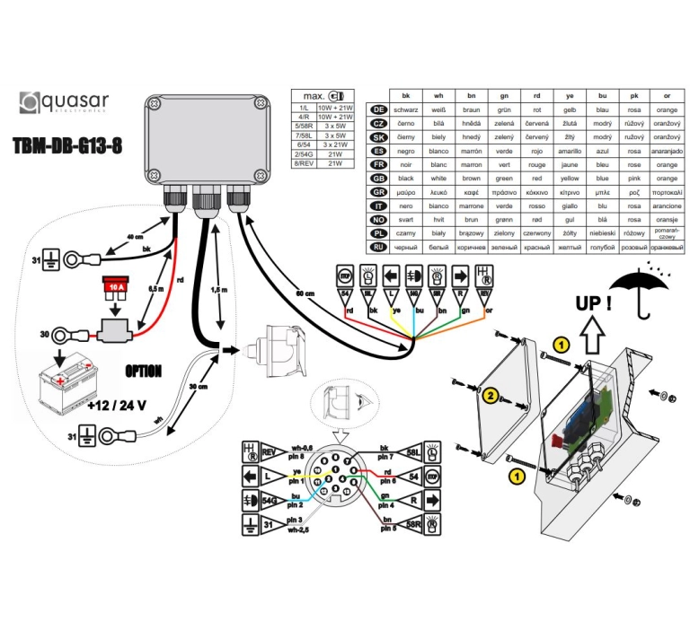 Przetwornica Moduł Haka 24V w pojeździe / 12V przyczepa TBM-DB-G13