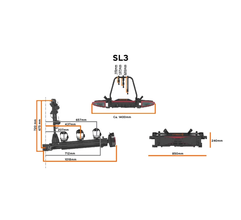 Bagażnik platforma rowerowa na hak SPINDER SL3 | przesuwny i składany